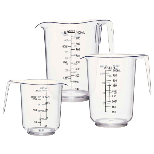 URBN-CHEF 3 Sizes Measuring Jug Clear Plastic Baking Kitchen Set Flour Sugar