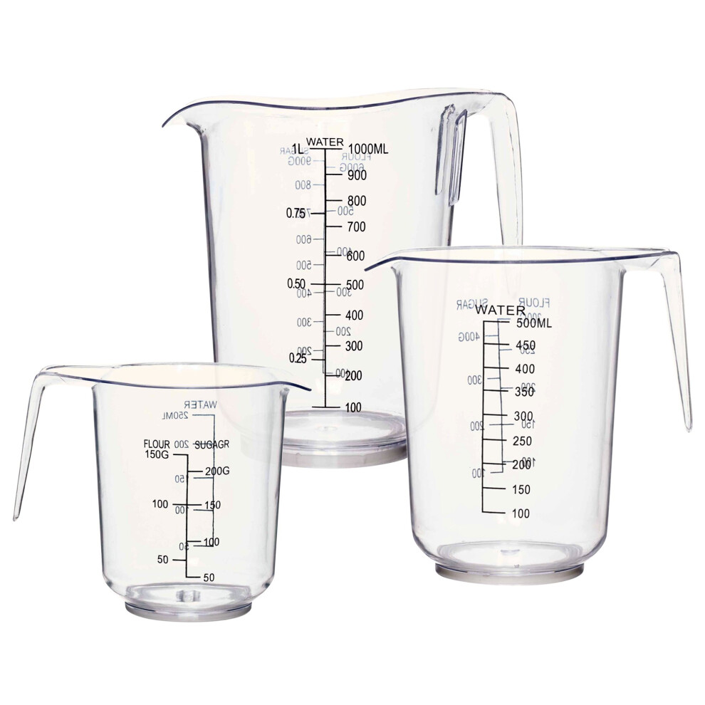 Urbn-Chef 3 Sizes Measuring Jug Clear Plastic Baking Kitchen Set Flour Sugar