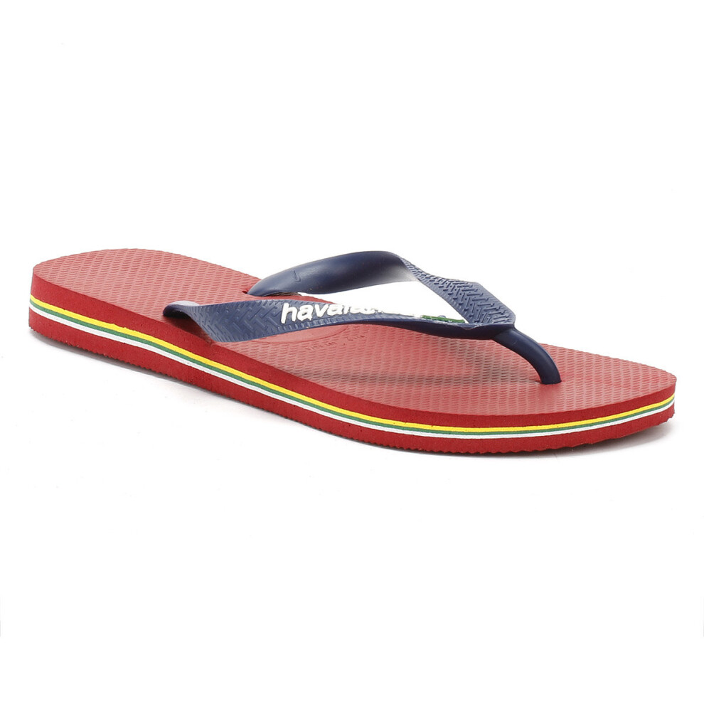 (UK 6-7) Havaianas Mens Red Brasil Logo Flip Flops