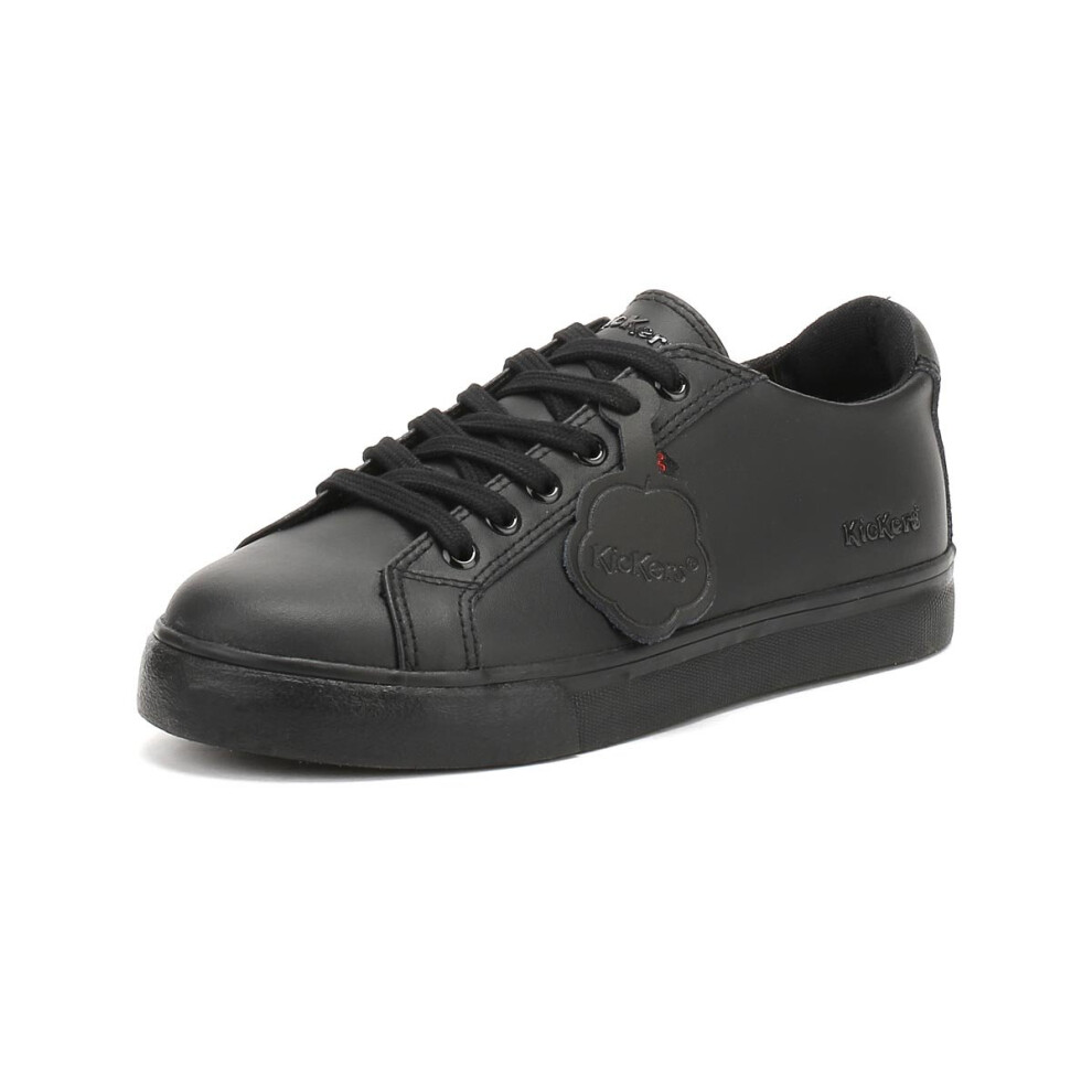 (UK 5) Kickers Youth Black Leather Tovni Lacer Trainers