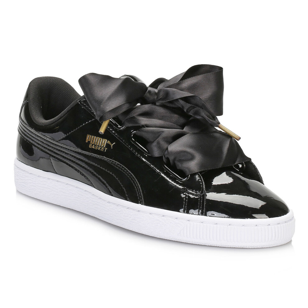 (UK 3) Puma Womens Black Basket Heart Patent Trainers