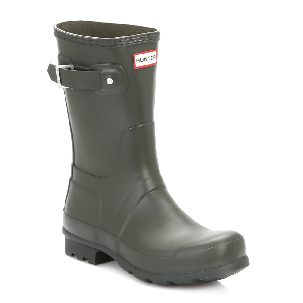 (UK 10) Hunter Mens Dark Olive Original Short Wellington Boots
