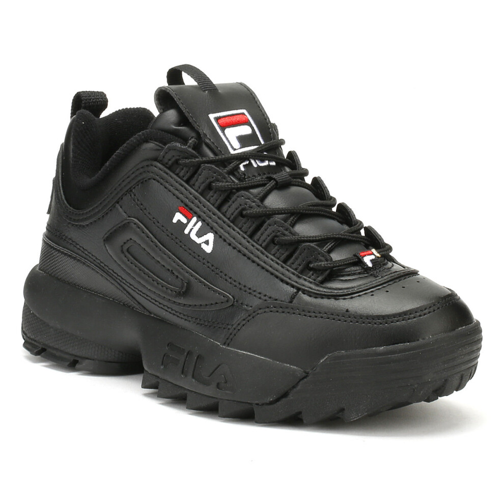 (UK 4) Fila Disruptor II Premium Womens Black / White / Fila Red Trainers