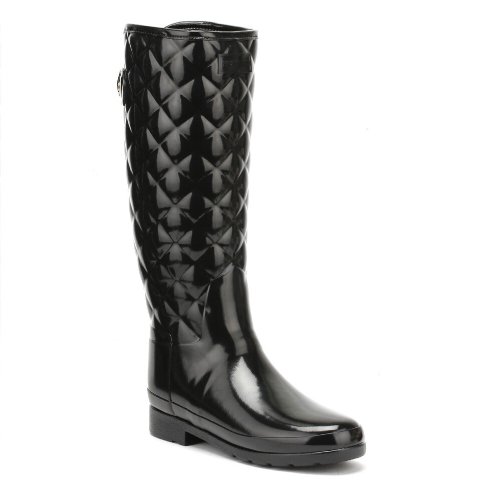 (UK 7) Hunter Original Womens Refined Tall Quilted Gloss Black Wellington Boots