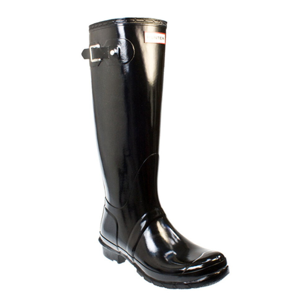 (UK 8) Hunter Wellies Original Gloss Tall Women Black Rubber Boots