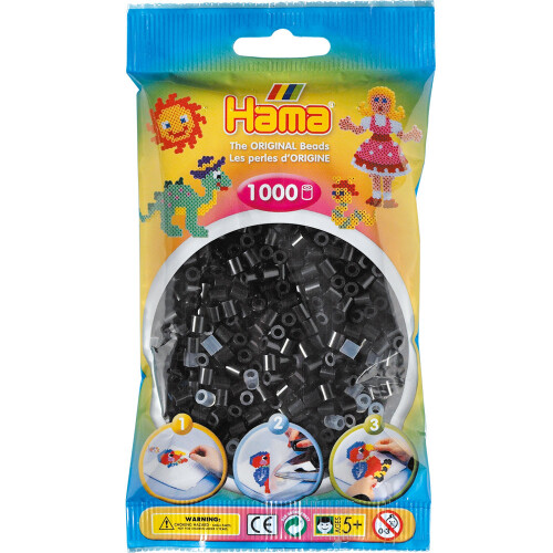 Hama Beads Bügelperlen - HAMA - 1000 mittlere schwarze Perlen - Ab 6 Jahren