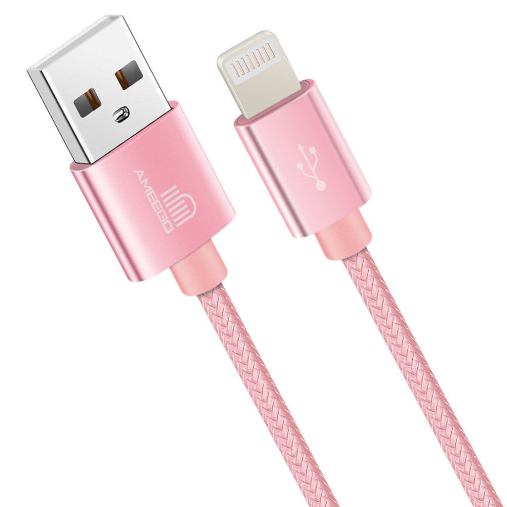 (2 metre, Rose Gold) Ameego Braided 8 pin Cable | Heavy-Duty Charger