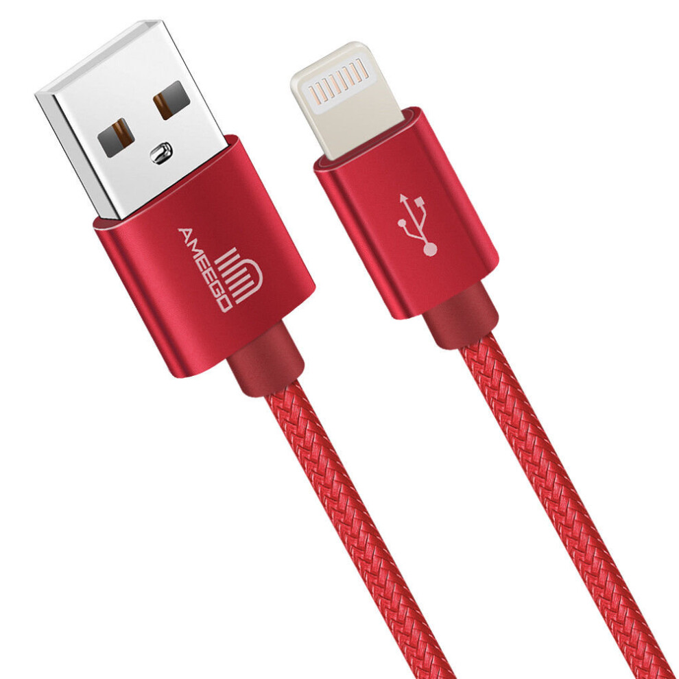 (2 metre, Red) Ameego Braided 8 pin Cable | Heavy-Duty Charger