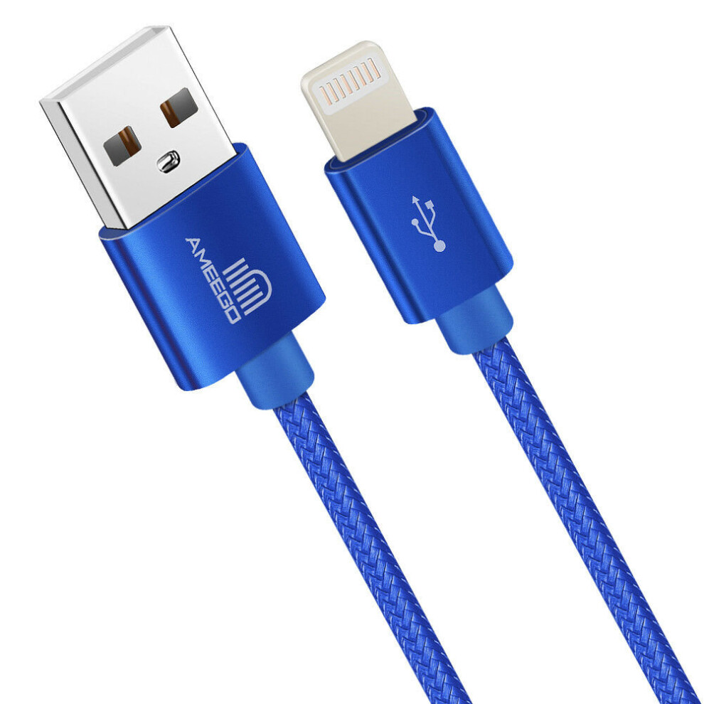 (2 metre, Dark Blue) Ameego Braided 8 pin Cable | Heavy-Duty Charger