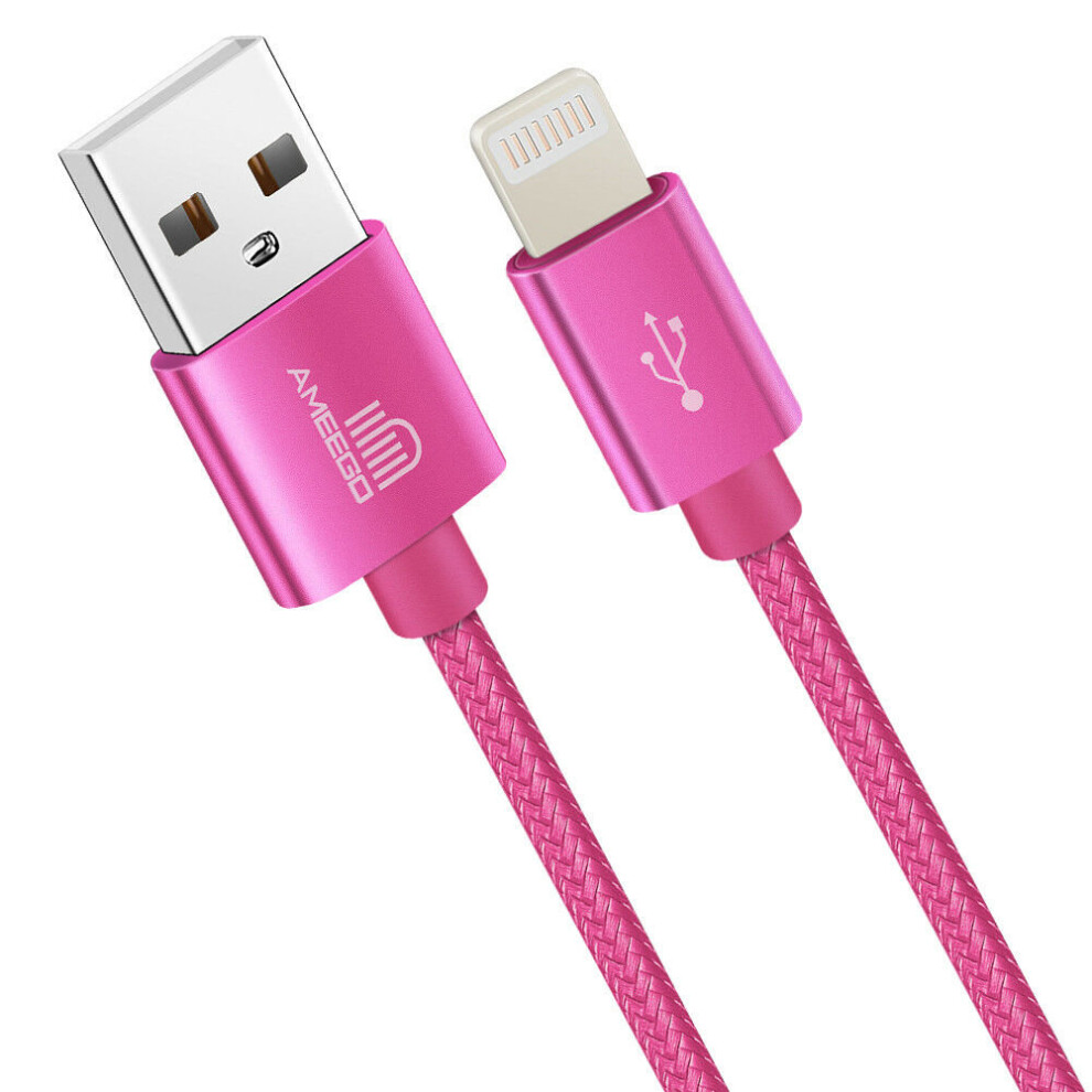 (2 metre, Hot Pink) Ameego Braided 8 pin Cable | Heavy-Duty Charger