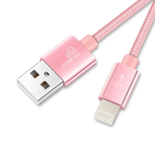 (3 metre, Rose Gold) Ameego Braided 8 pin Cable | Heavy-Duty Charger