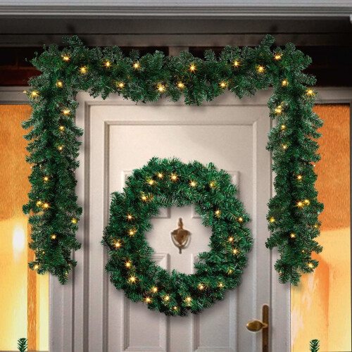 Set of 4 Pre Lit Christmas Door Decoration Kit - 90cm Trees / Garland ...