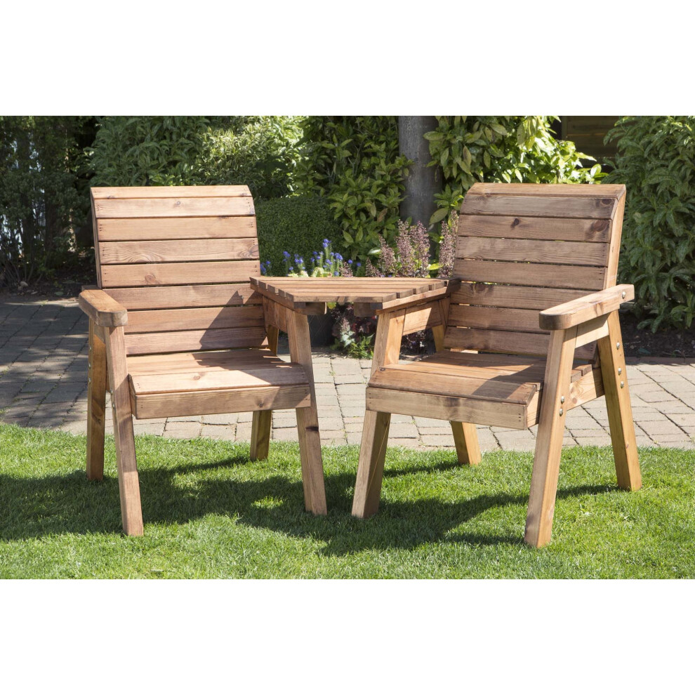 Samuel Alexander Hand Made 2 Seater Chunky Rustic Wooden Garden Furniture Love Seat With Tray