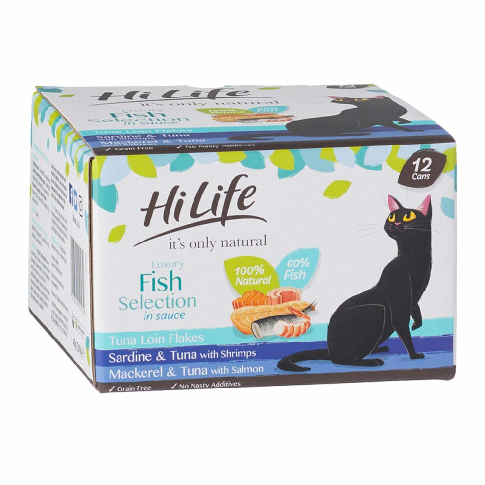 Hilife It's Only Natural Cat Can Luxury Fish Selection 12x70g (Pack of 4)