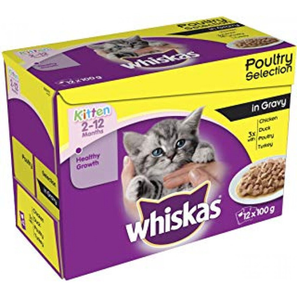 Whiskas 2-12mths Kitten Pouches Pure Delight Poultry Selection In Jelly 12x85g Pack (Pack of 4)