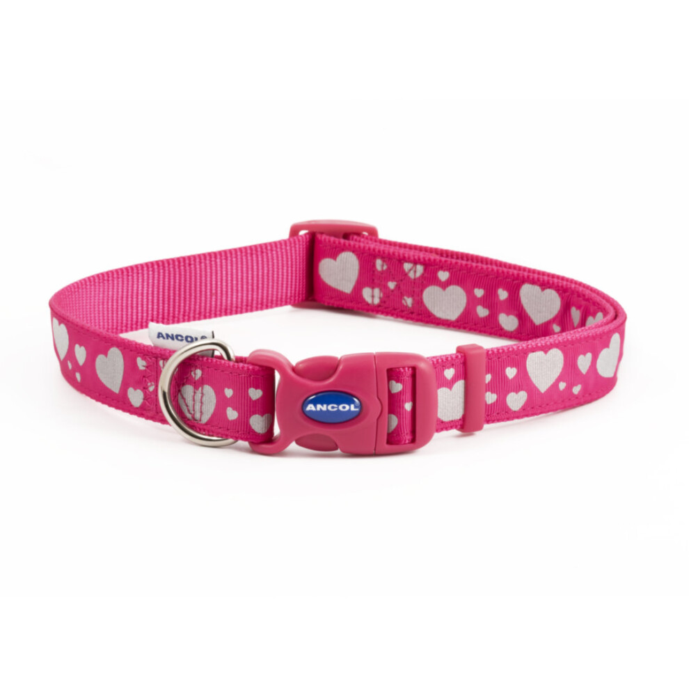 Pink Hearts Print Reflective Adjustable 45-70 cm Fashion Dog Collar