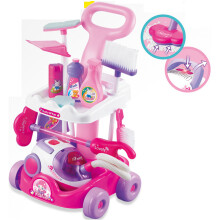 Childrens PINK Cleaning Trolley Cart Role Play Toy Set & Working Vacuum Cleaner