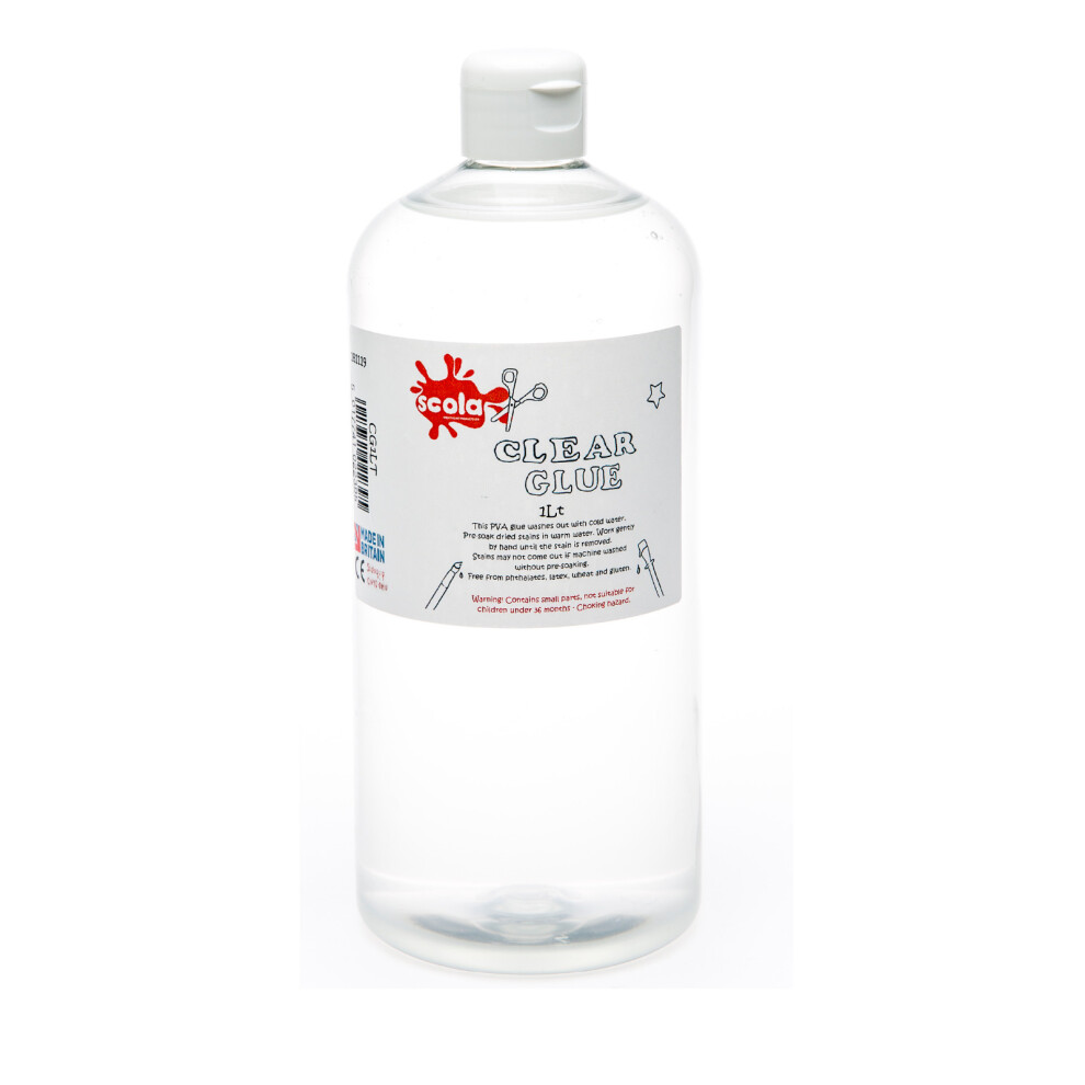 SCOLA 1 LITRE CLEAR PVA GLUE BOTTLE MULTI-PURPOSE SCHOOL CRAFT & SLIME MAKING