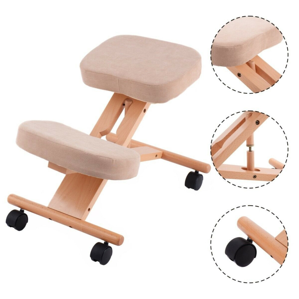 Goplus Wooden Chair Kneeling Orthopaedic Stool Ergonomic Posture Frame Seat Health Care