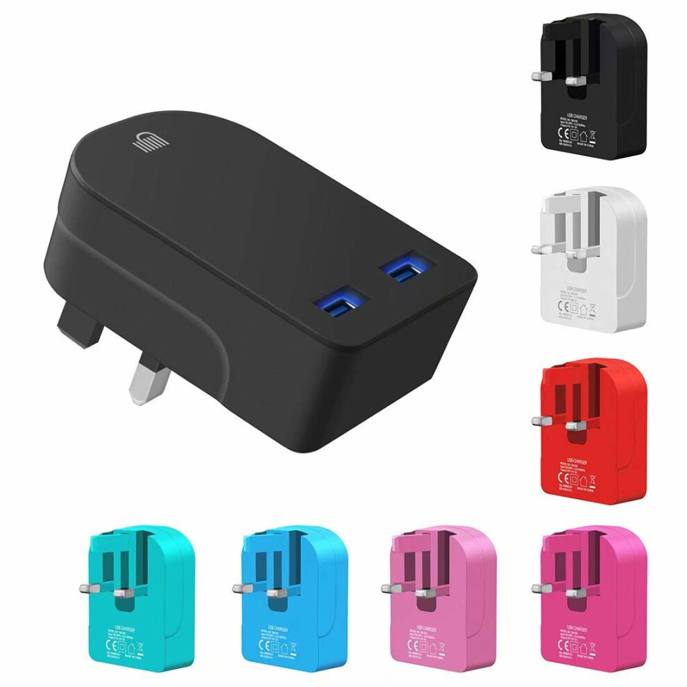 (Black) Ameego Folding Dual Usb Plug | Dual Usb Wall Charger Black 5055546001658