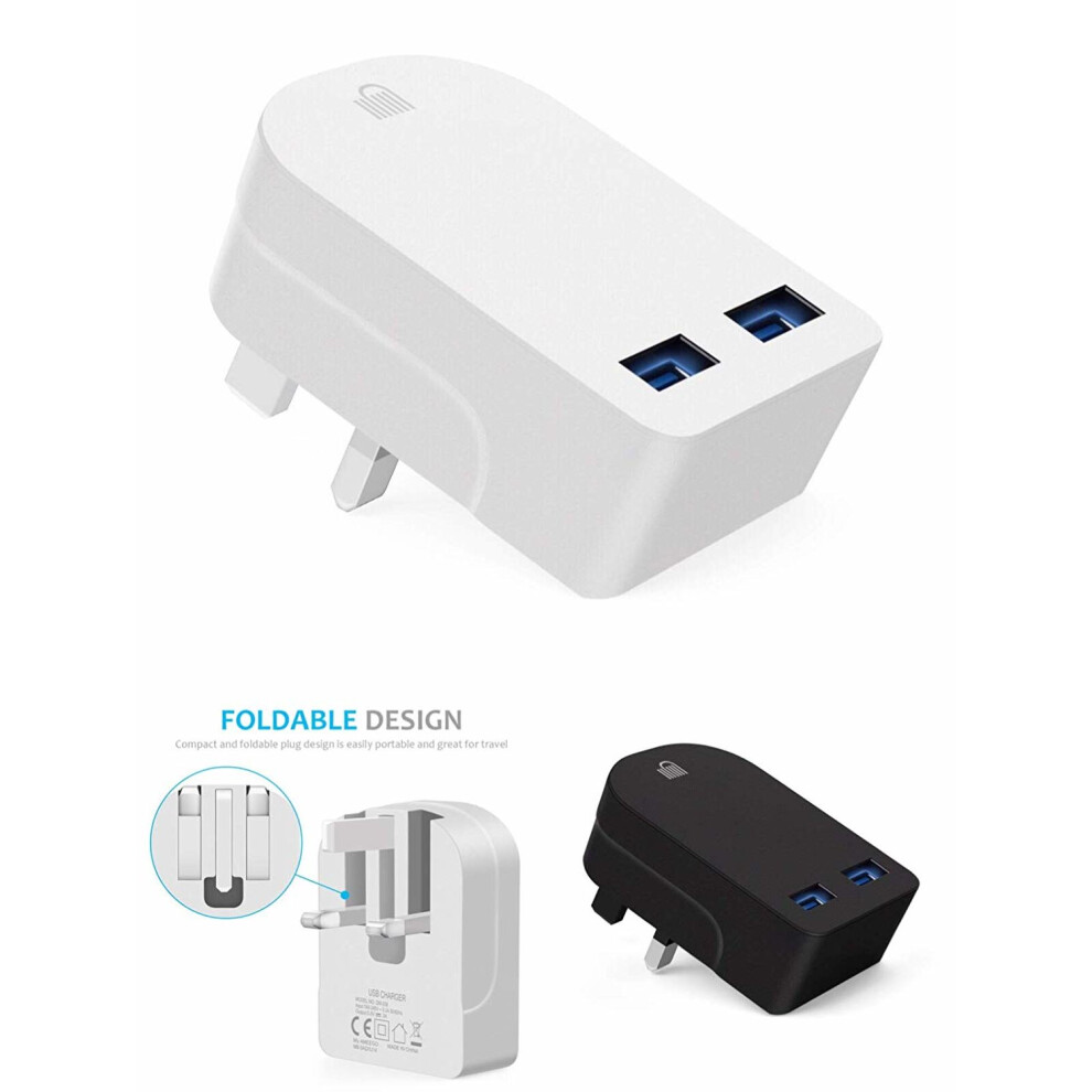 Ameego (White) Folding Dual Usb Plug | Dual Usb Wall Charger