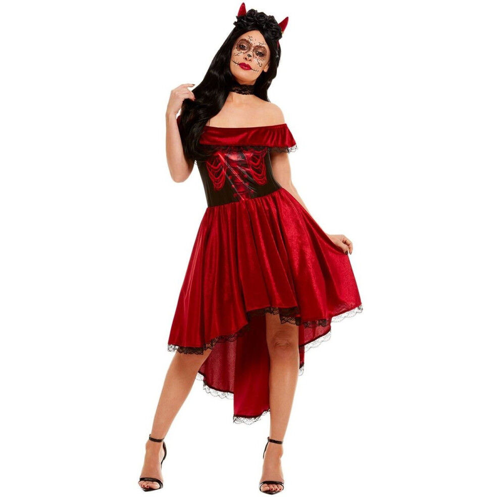 Smiffy's Womens Day Of The Dead Devil Fancy Dress Costume Size 16-18 Multicoloured