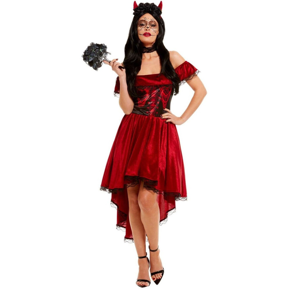 Womens Day of the Dead Devil Fancy Dress Costume Size 12-14