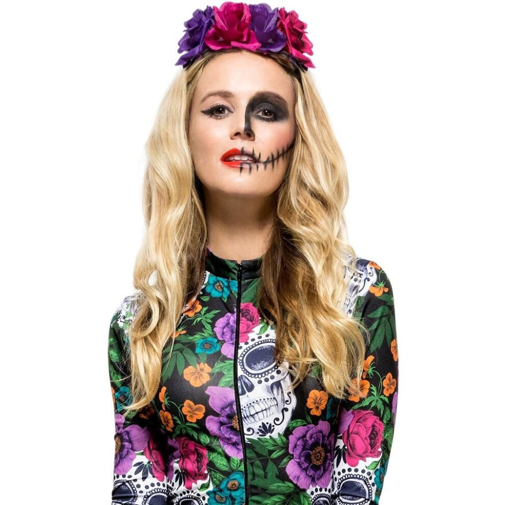 Smiffy's Womens Day Of The Dead Rose Headband Halloween Fancy Dress Accessory Multicoloured