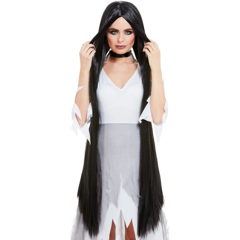 Womens Extra Long Halloween Wig Black Fancy Dress Accessory