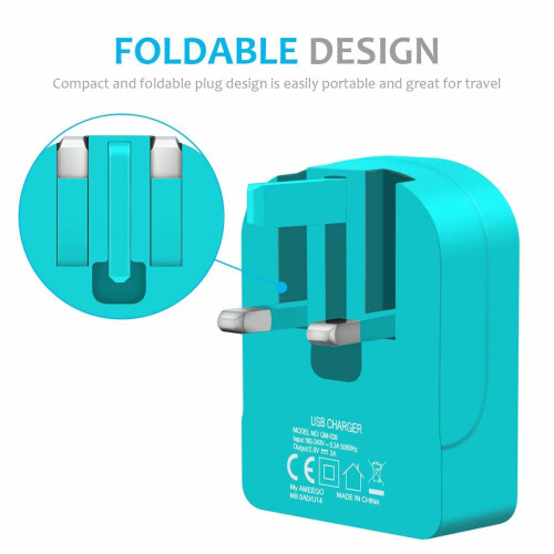 (Green) Ameego Folding Dual USB Plug | Dual USB Wall Charger 1