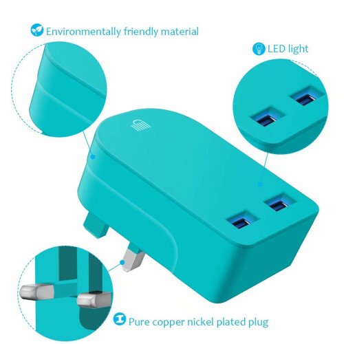 (Green) Ameego Folding Dual USB Plug | Dual USB Wall Charger 2