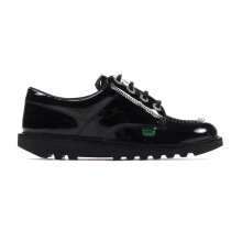 (Black, UK 6) Kickers Kick Lo Classic Patent Leather Girls Kids School Fashion Shoe Black