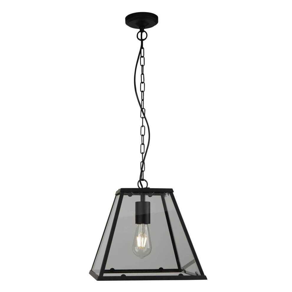 Searchlight Lantern 1 Light Pendant With Matt Black Frame