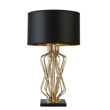 Searchlight Ethan Marble Base Table Lamp with Black Drum Shade & Gold Interior - 4110GO, E27, 60W
