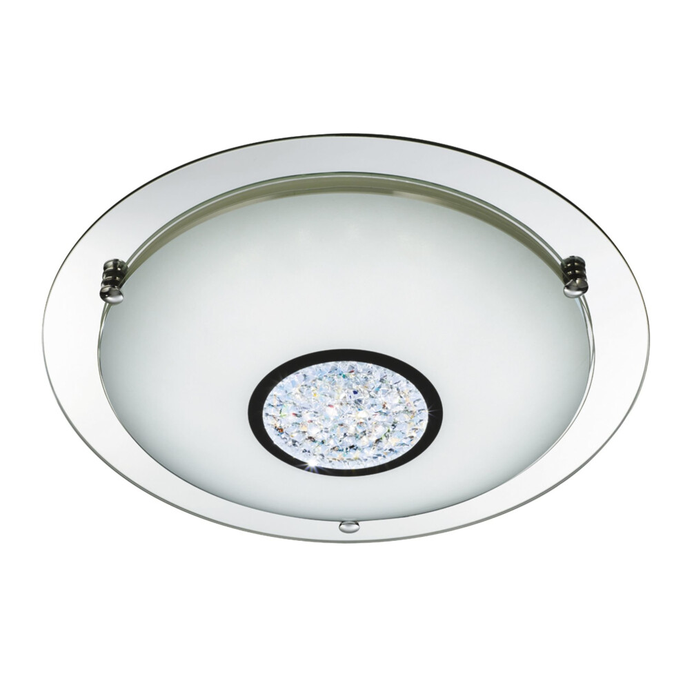 Searchlight Bathroom Ip44 LED Flush Dia 42Cm Chrome Mirror Halo Wht Gls Shade