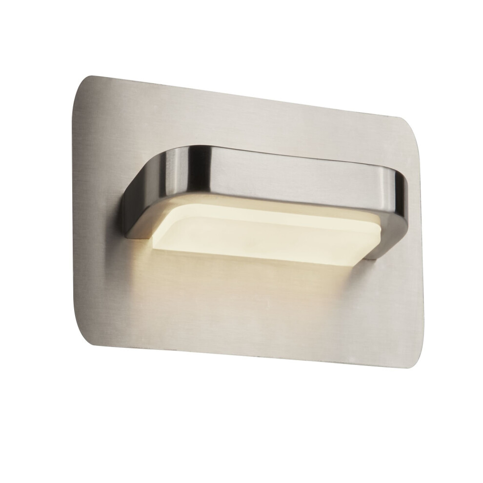 Searchlight LED Wall Light Satin Silver/Frosted Glass