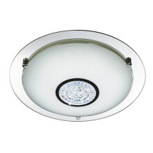 Searchlight Bathroom Ip44 LED Flush Dia 31Cm ChromeMirror Halo Wht Gls Shade Crystal Inner Deco
