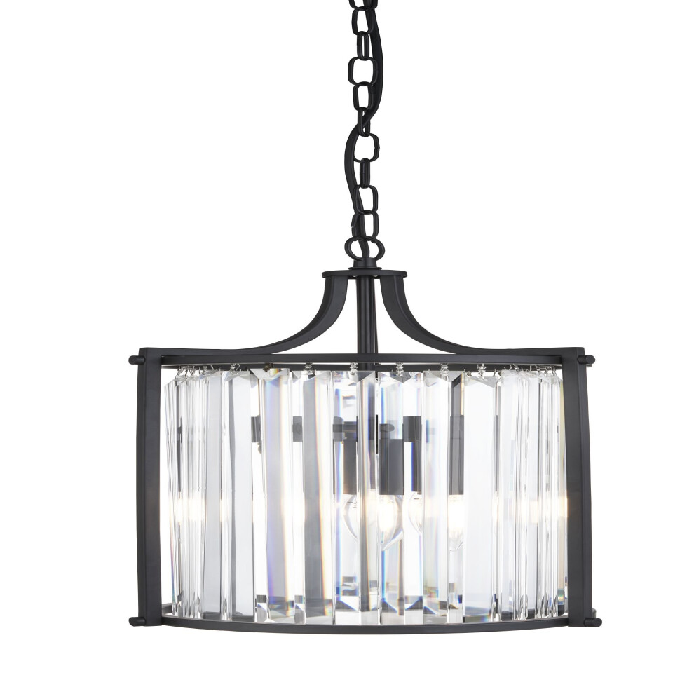 Searchlight Victoria 2 Light Pendant Matt Black With Crystal Glass