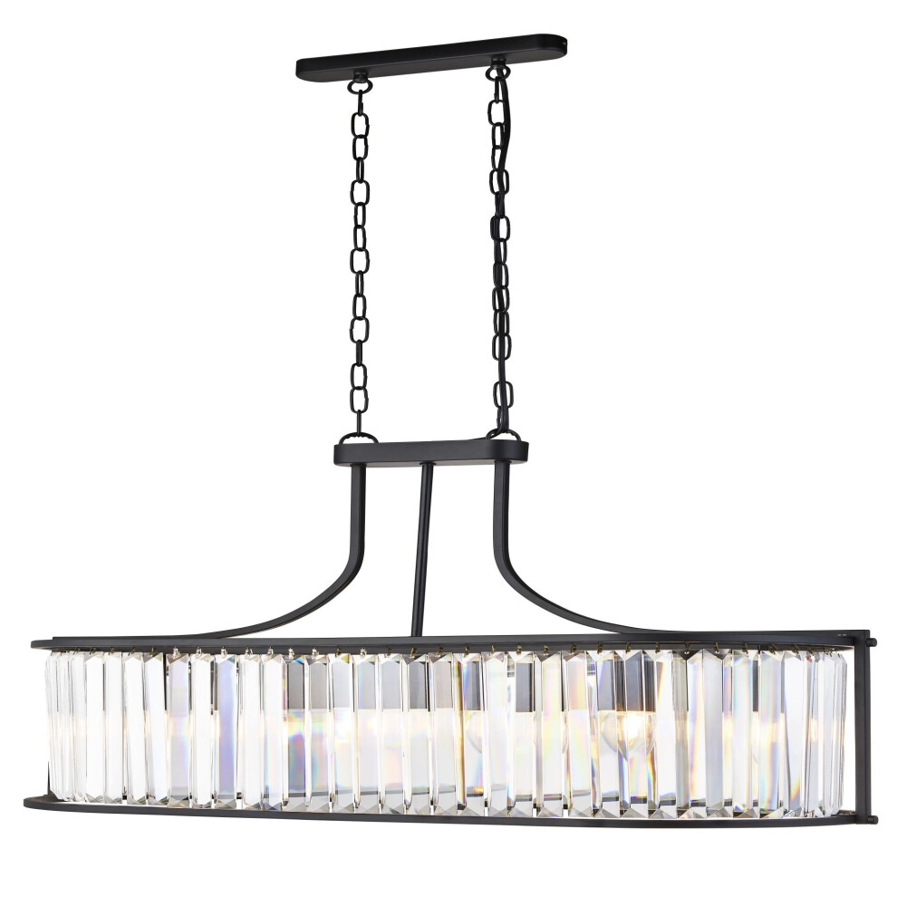 Searchlight Victoria 5 Light Oval Pendant Matt Black With Crystal Glass