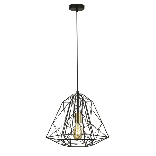Searchlight Searchlight Geometric Cage 1 Light Pendant Matt Black With Satin Brass