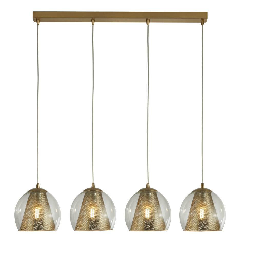 Searchlight Conio 4 Light Pendant Satin Brass And Clear Glass