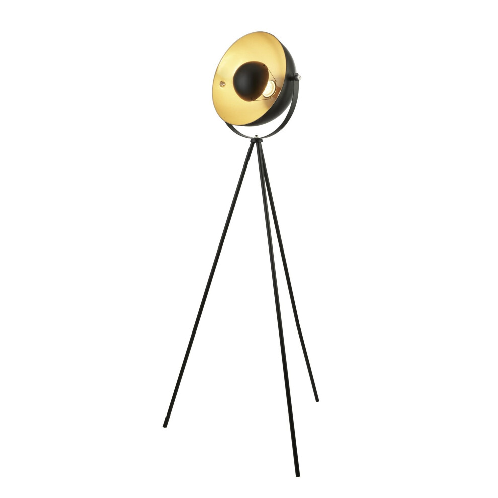 Searchlight Blink 1 Light Tripod Floor Lamp Matt Black With Gold Shade Interior