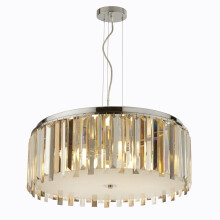 Searchlight Clarissa 5 Light Drum Pendant Chrome Clear/Amber/Smokey Crystal Prism Drops