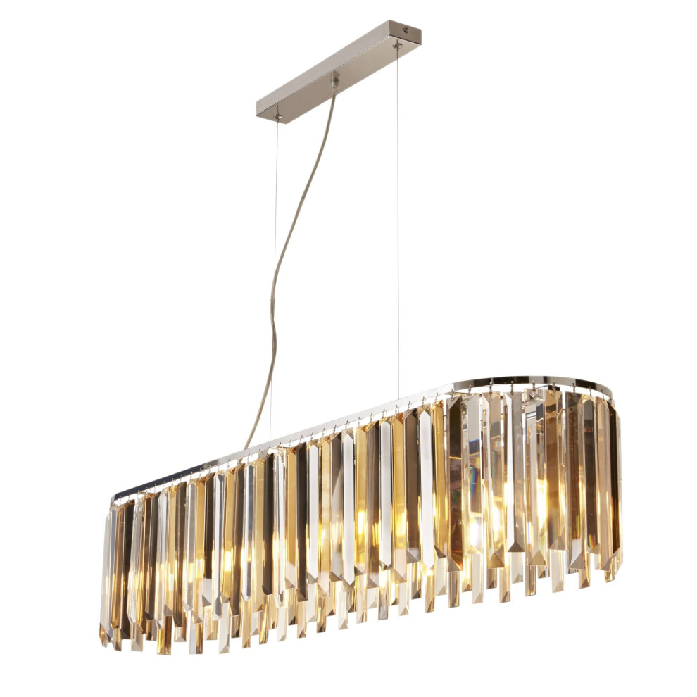 Search Clarissa 8 Pendant Bar Chrome Clear/Amber/Smokey Crystal Prism Drops Light/Amber