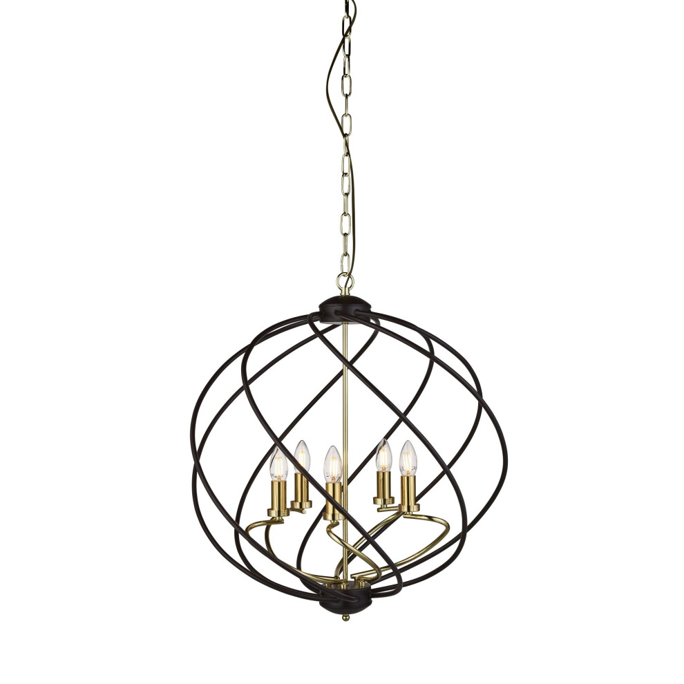 Searchlight Flow 5 Light Pendant. Black/Gold