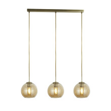 Searchlight Pendant 3 Light Bar Antique Brass With Amber Glass