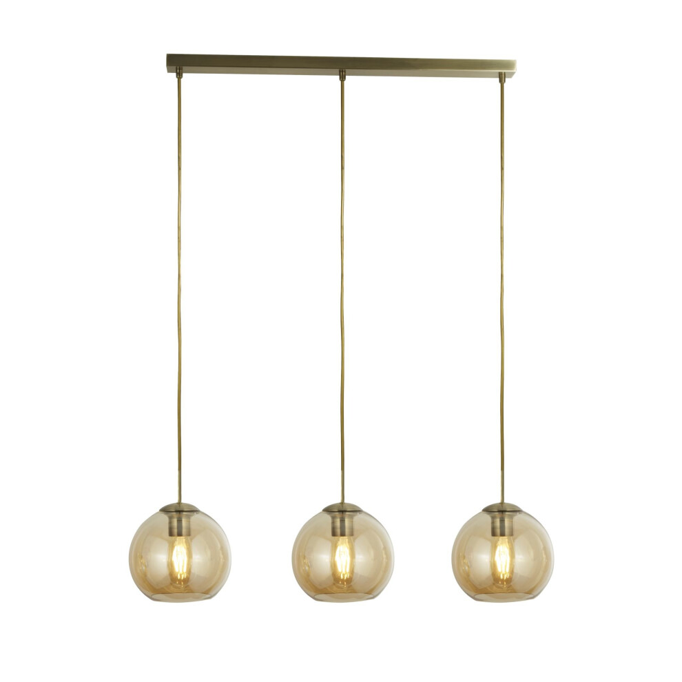 Search Pendant 3 Bar Antique Brass With Glass Light/Amber