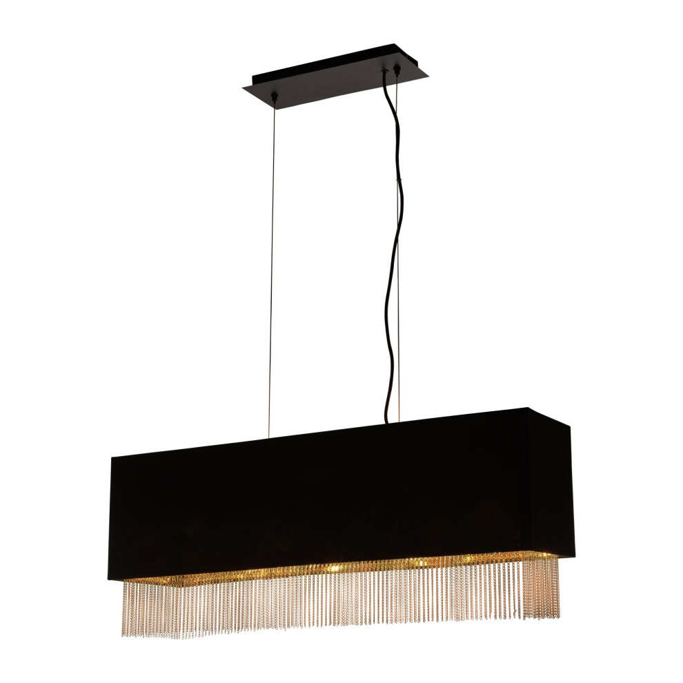 Searchlight Fringe 4 Light Pendant Black Shade With Gold Chain