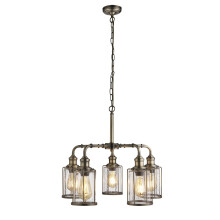 Searchlight Pipes 5 Light Pendant Antique Brass With Seeded Glass