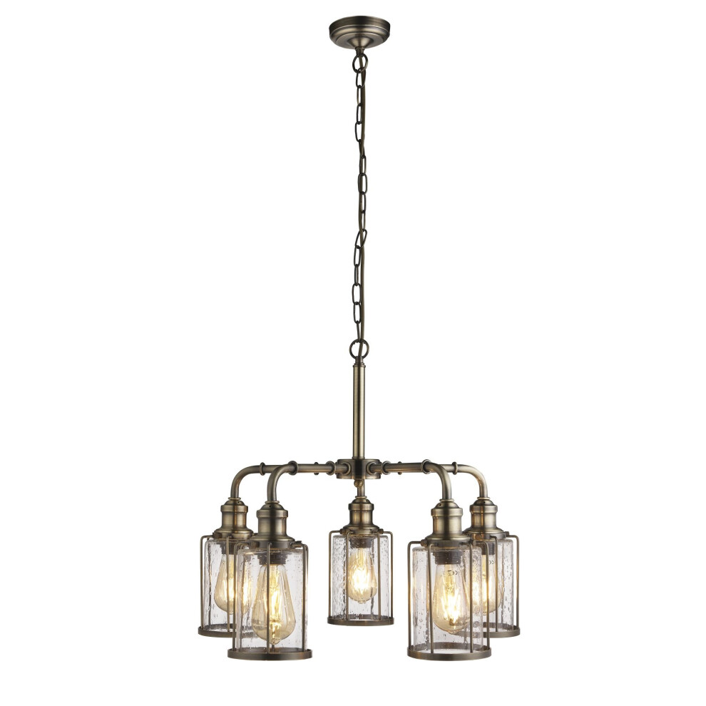Search Pipes 5 Pendant Antique Brass With Seeded Glass Light